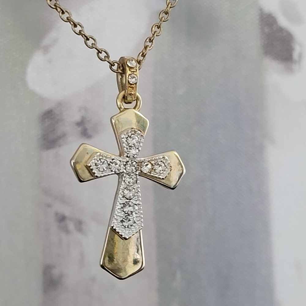 Cross Necklace Gold-tone Cross With Sparkling Crystal Accents
